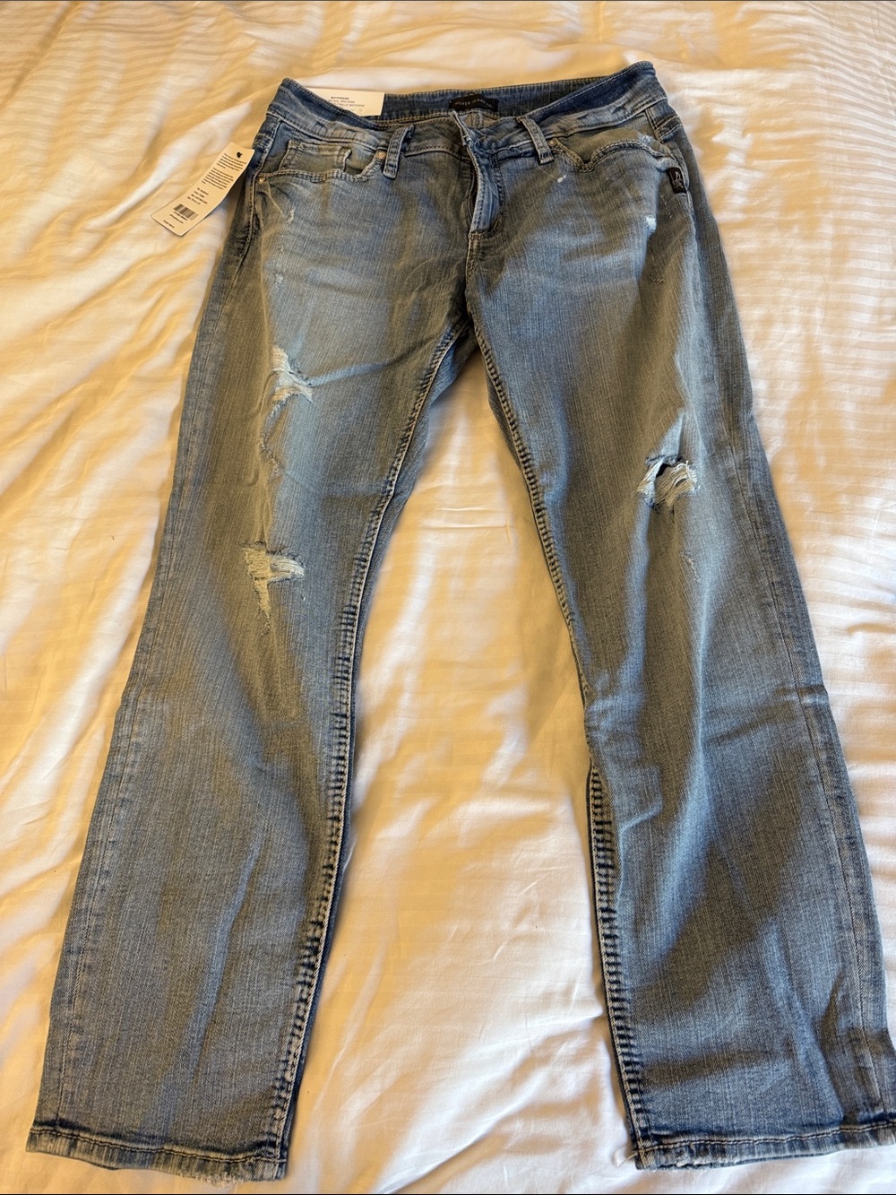 Silver Jeans Distressed Light Blue Straight Leg Jeans